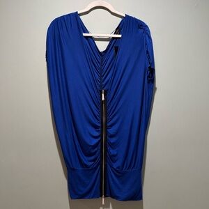 NWT‎ BCBGMaxAzria 2000s Blue Ruched Dress Zipper Detail sz M Y2K Retro Going Out